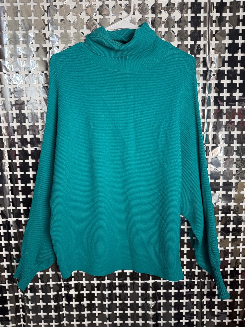 Deluc Teal Ribbed Cowl Neck Sweater